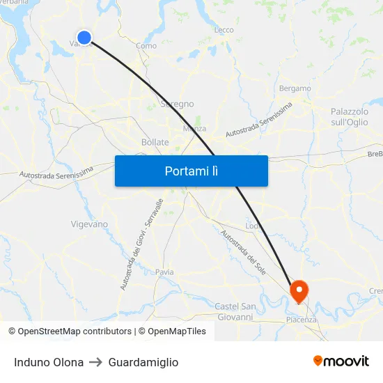Induno Olona to Guardamiglio map