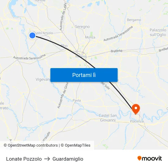Lonate Pozzolo to Guardamiglio map