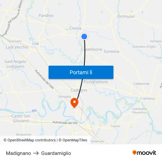 Madignano to Guardamiglio map