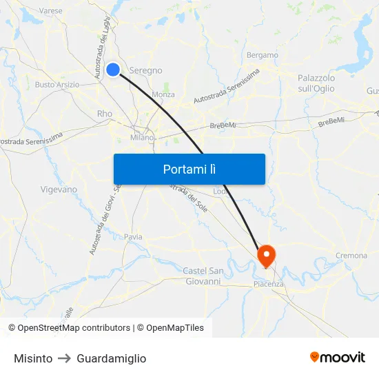 Misinto to Guardamiglio map