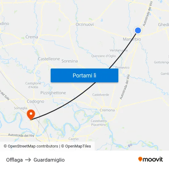 Offlaga to Guardamiglio map