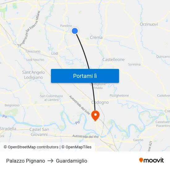 Palazzo Pignano to Guardamiglio map