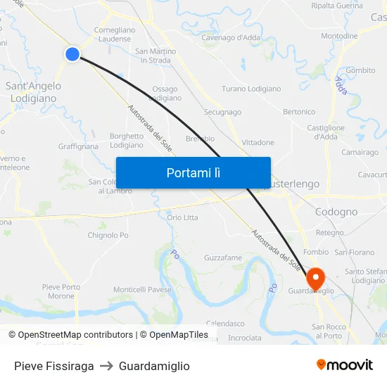 Pieve Fissiraga to Guardamiglio map