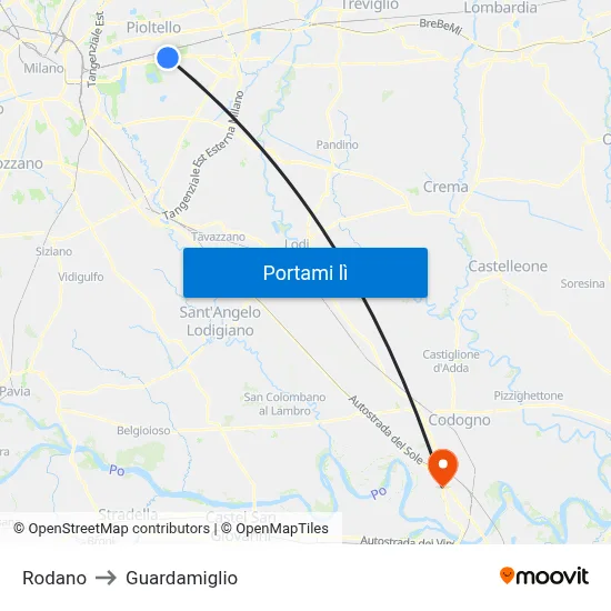 Rodano to Guardamiglio map