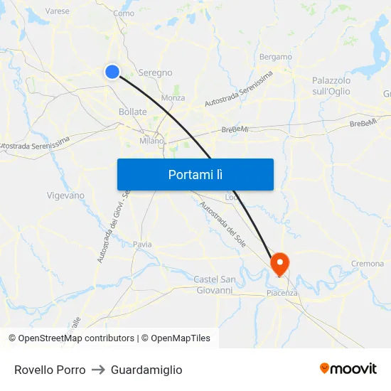 Rovello Porro to Guardamiglio map
