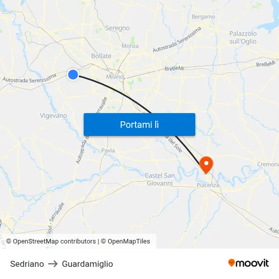 Sedriano to Guardamiglio map