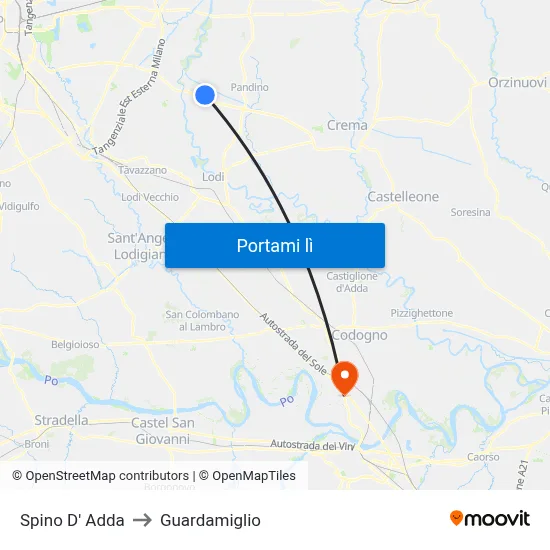 Spino D' Adda to Guardamiglio map
