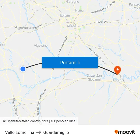Valle Lomellina to Guardamiglio map
