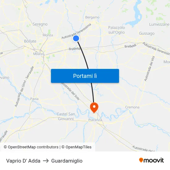 Vaprio D' Adda to Guardamiglio map