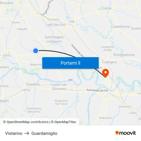 Vistarino to Guardamiglio map