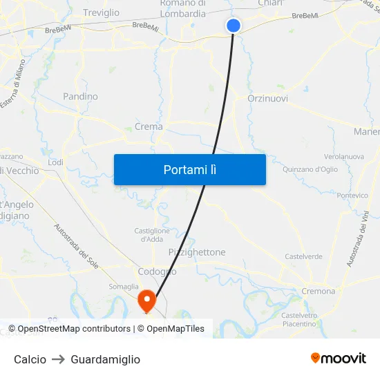Calcio to Guardamiglio map