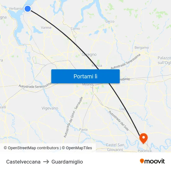 Castelveccana to Guardamiglio map