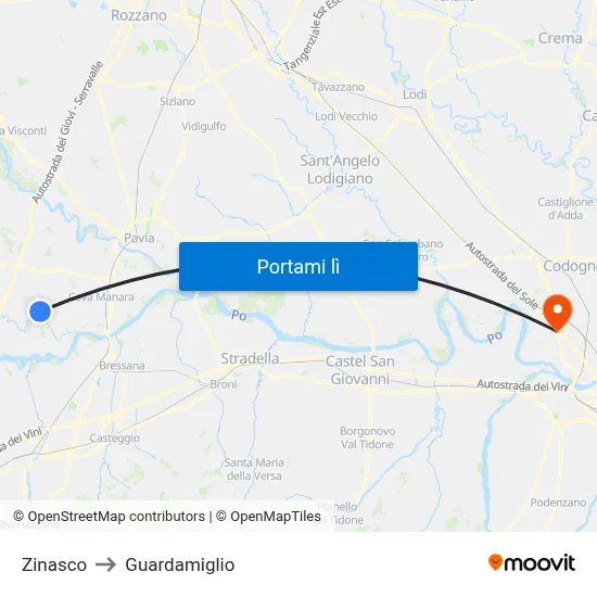 Zinasco to Guardamiglio map