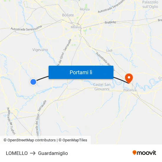 LOMELLO to Guardamiglio map