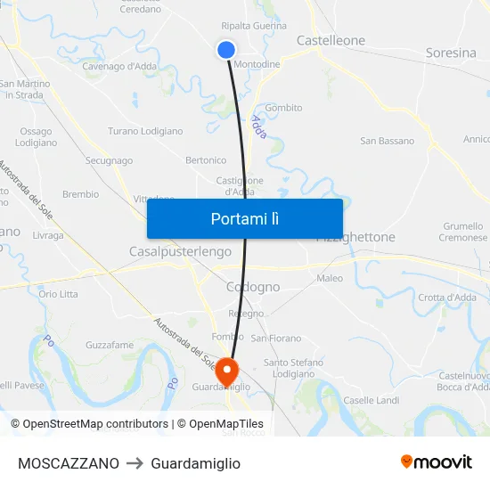 MOSCAZZANO to Guardamiglio map