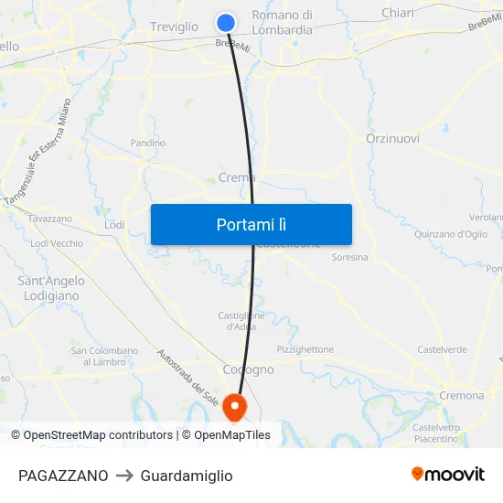 PAGAZZANO to Guardamiglio map