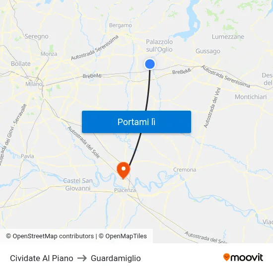 Cividate Al Piano to Guardamiglio map