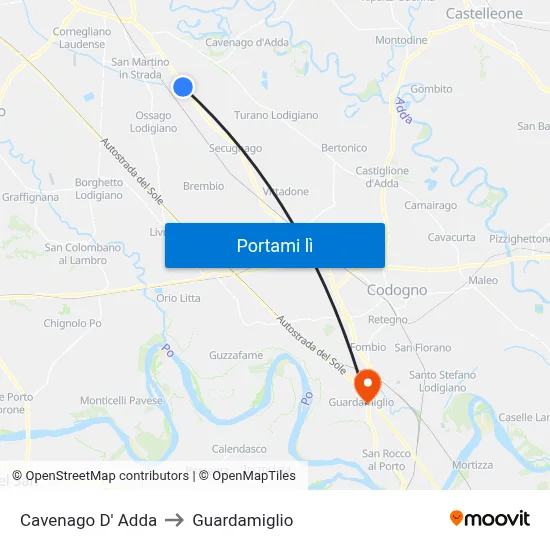 Cavenago D' Adda to Guardamiglio map