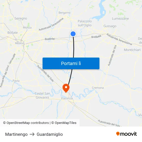Martinengo to Guardamiglio map
