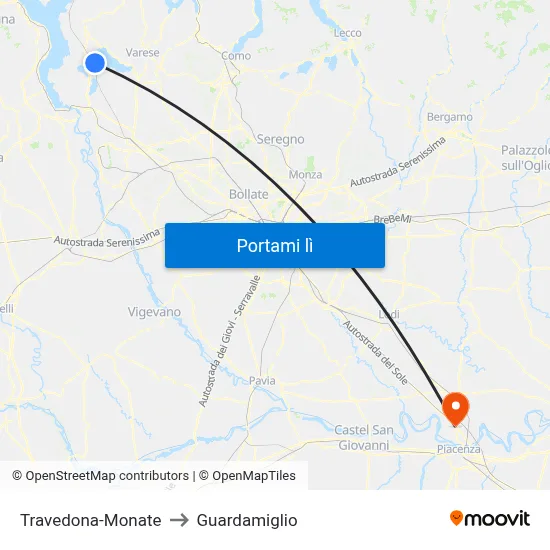 Travedona-Monate to Guardamiglio map