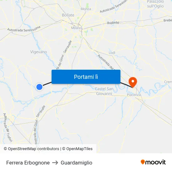 Ferrera Erbognone to Guardamiglio map