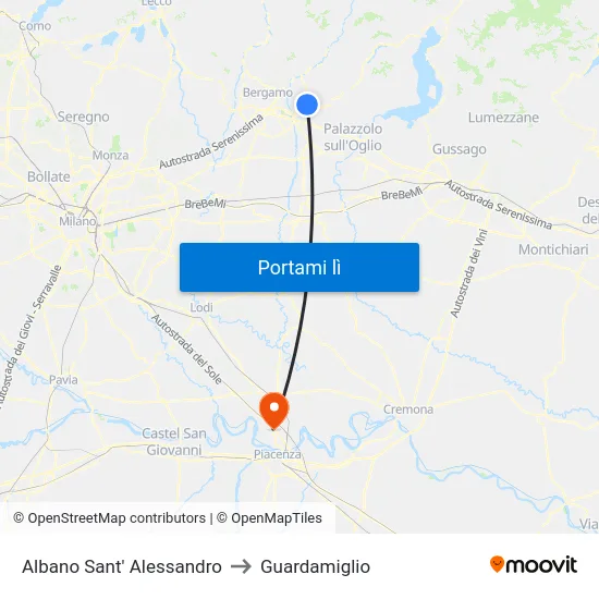 Albano Sant' Alessandro to Guardamiglio map