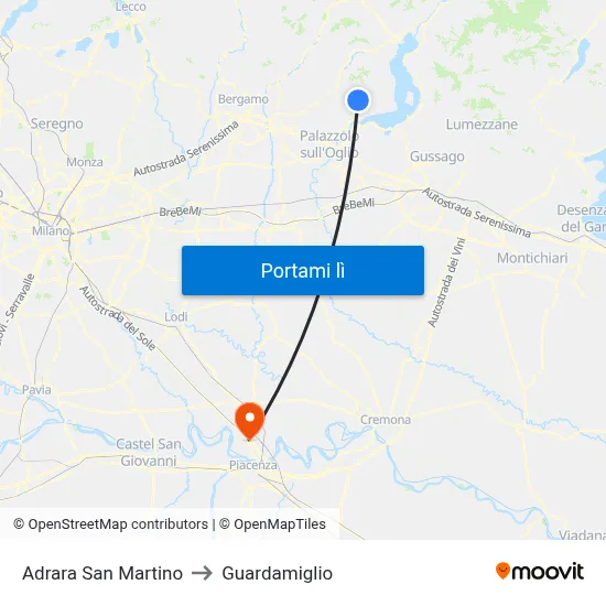 Adrara San Martino to Guardamiglio map