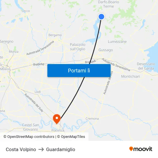 Costa Volpino to Guardamiglio map