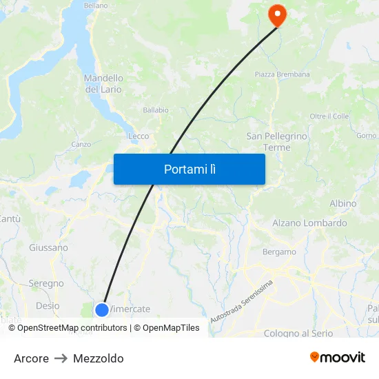 Arcore to Mezzoldo map