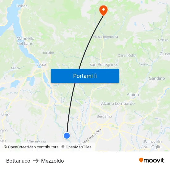Bottanuco to Mezzoldo map