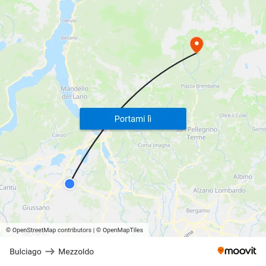 Bulciago to Mezzoldo map