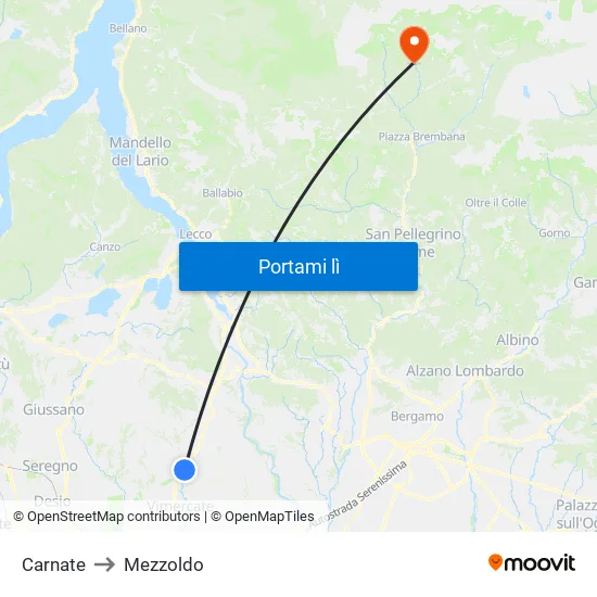Carnate to Mezzoldo map
