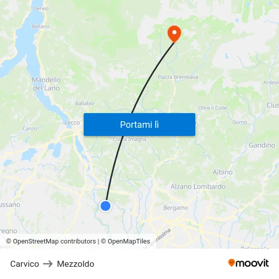 Carvico to Mezzoldo map