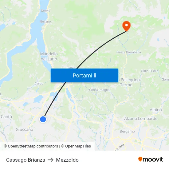 Cassago Brianza to Mezzoldo map