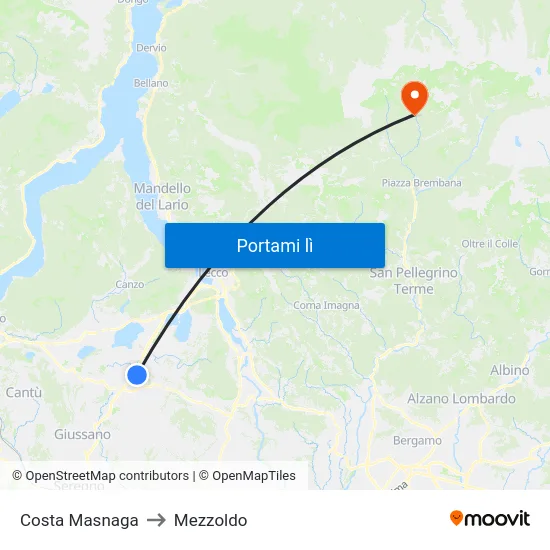 Costa Masnaga to Mezzoldo map