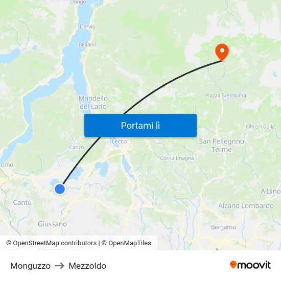 Monguzzo to Mezzoldo map