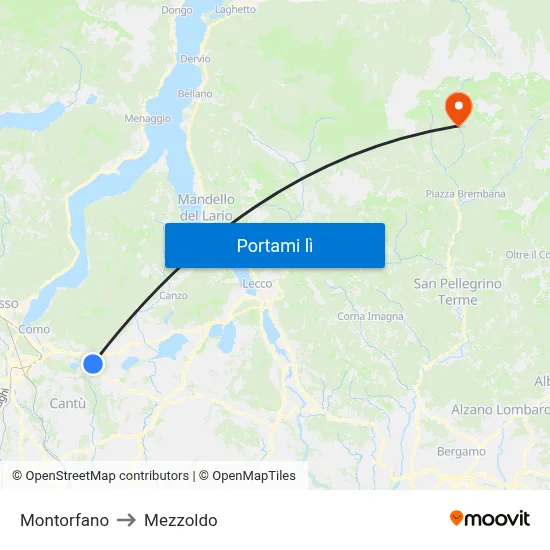 Montorfano to Mezzoldo map