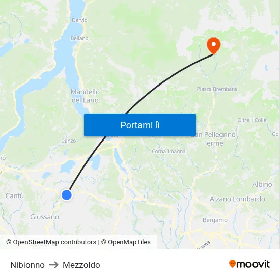 Nibionno to Mezzoldo map