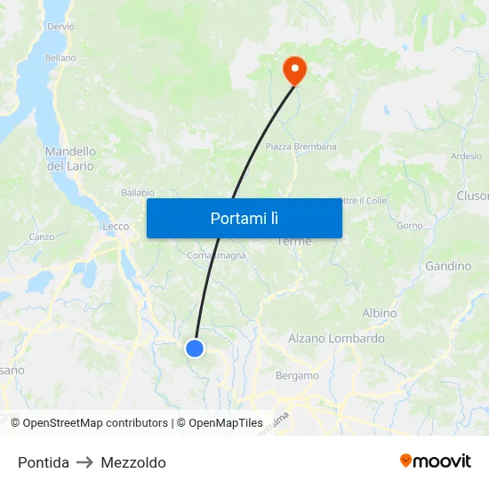 Pontida to Mezzoldo map