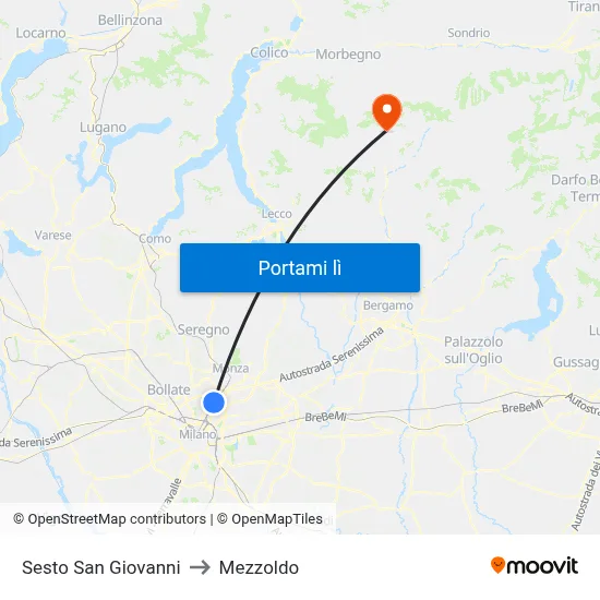 Sesto San Giovanni to Mezzoldo map