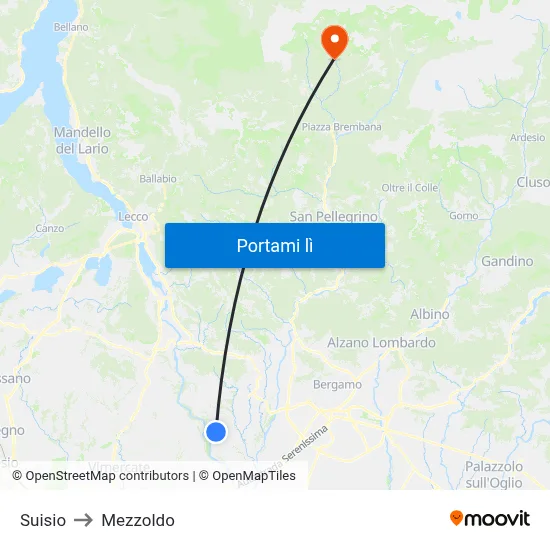 Suisio to Mezzoldo map
