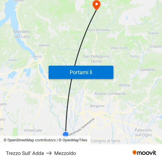 Trezzo Sull' Adda to Mezzoldo map