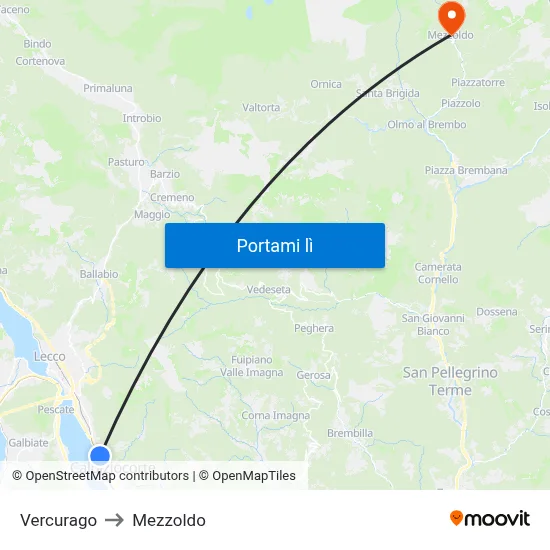 Vercurago to Mezzoldo map