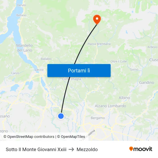 Sotto Il Monte Giovanni Xxiii to Mezzoldo map