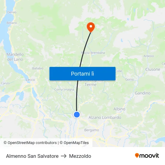 Almenno San Salvatore to Mezzoldo map