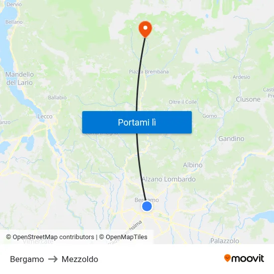 Bergamo to Mezzoldo map