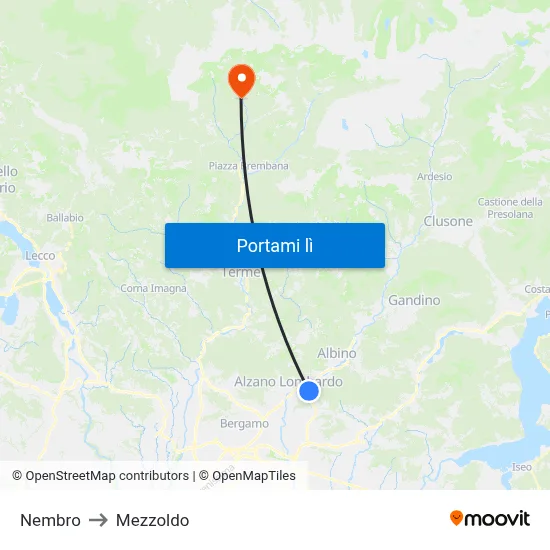 Nembro to Mezzoldo map