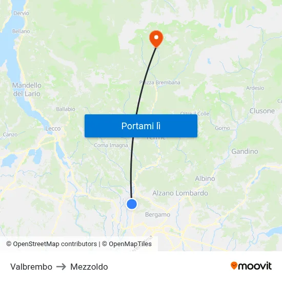 Valbrembo to Mezzoldo map