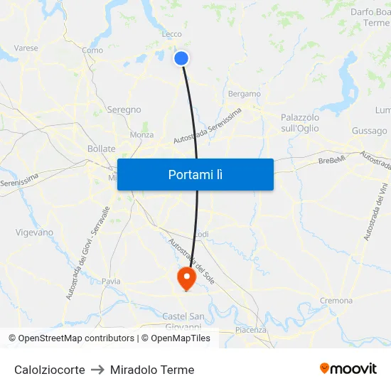 Calolziocorte to Miradolo Terme map
