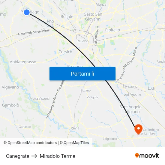Canegrate to Miradolo Terme map